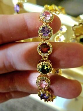 18k Gold Filled Multi-Gemstone Tennis Bracelet - Pink, Purple, Green, Red Accent